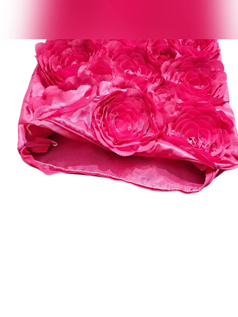 Pink 3D Rose Flower Decorative Pillow Case Satin Floral Cushion Cover 15
